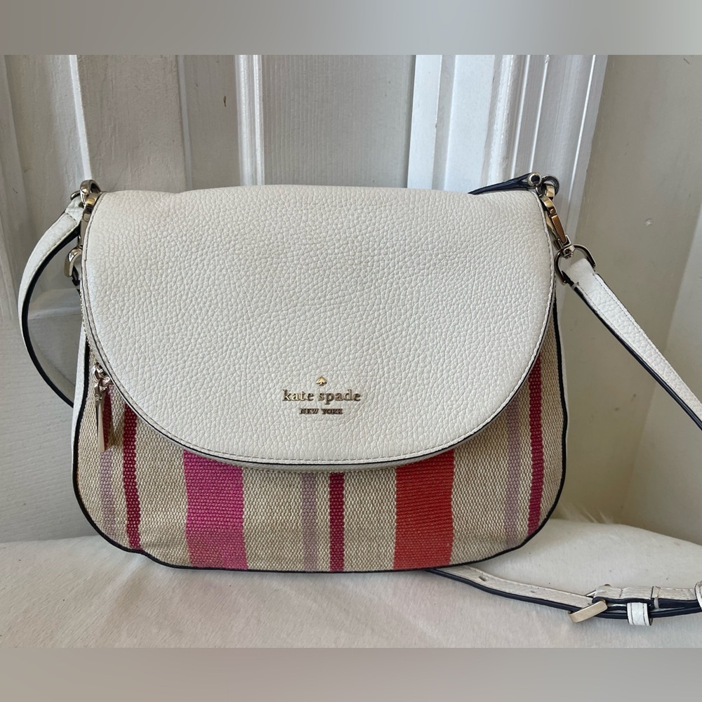 Kate Spade Cream and Pink Striped Crossbody Bag